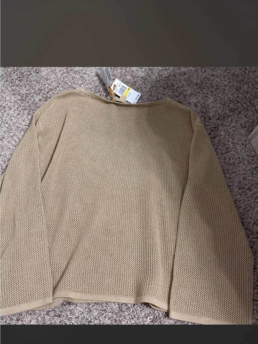 Michael Kors Khaki/Gold Open-Weave Knit Top